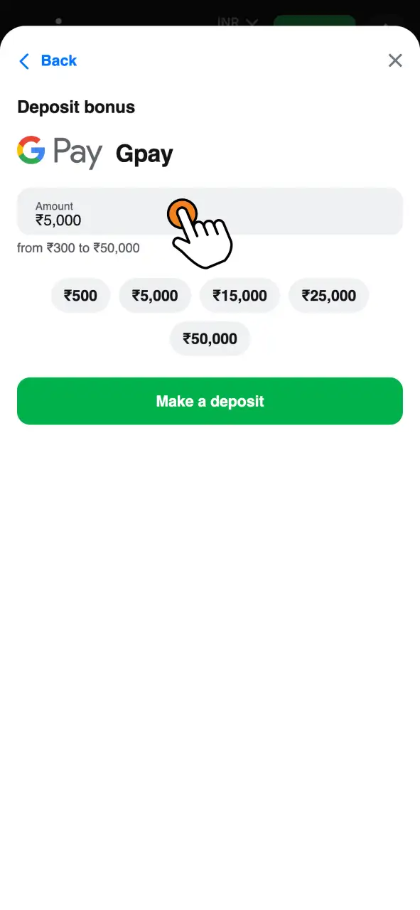 Fill in details and confirm your 1win payment.