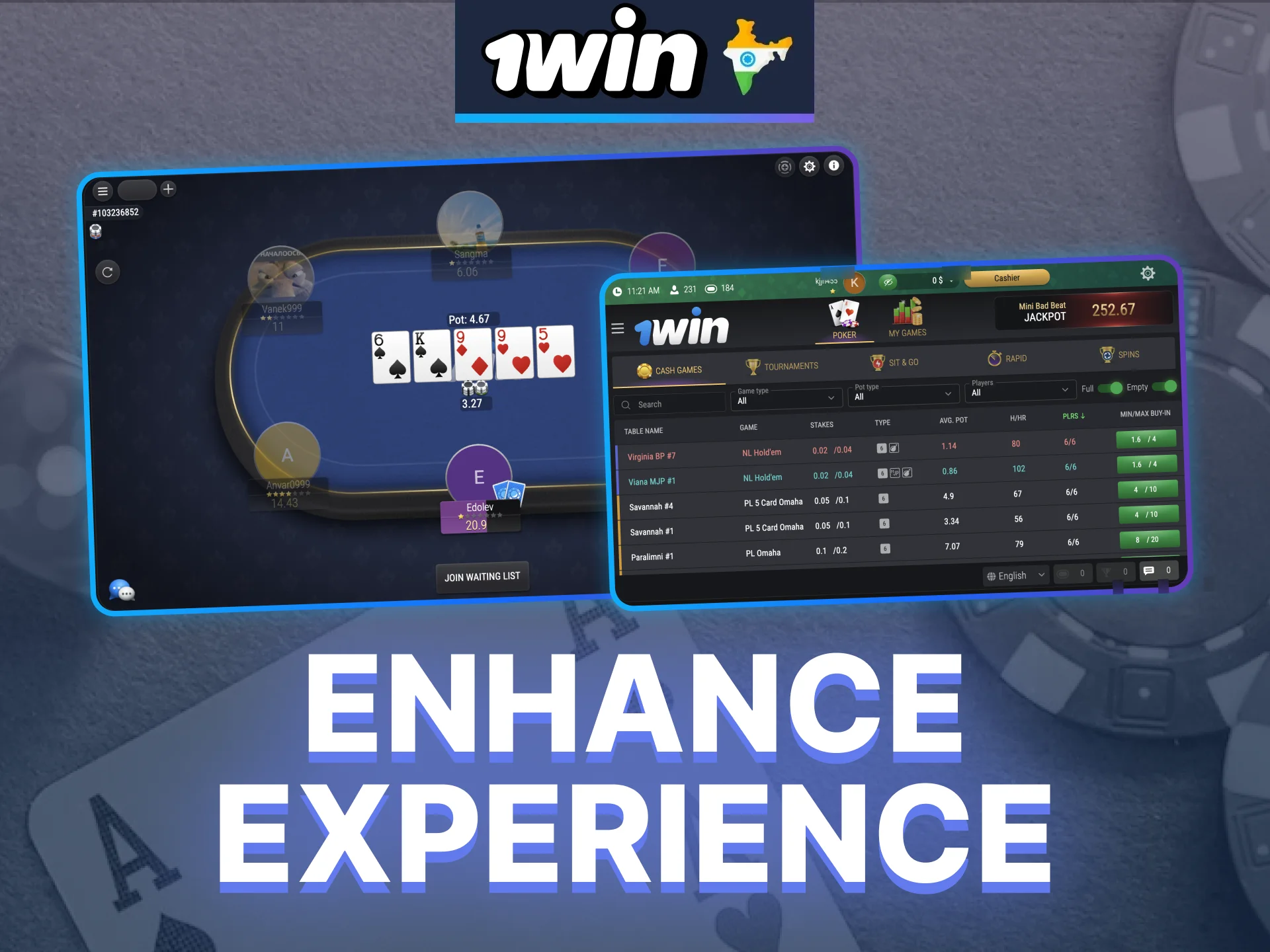Choose 1win and win big money in Poker game.
