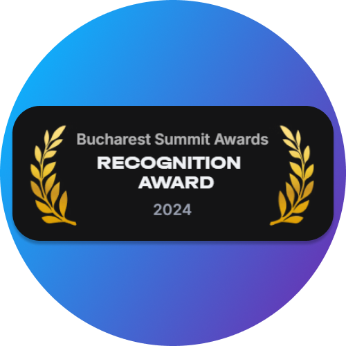 1Win receiving the high-status Recognition Award at the Bucharest Summit Awards 2024.